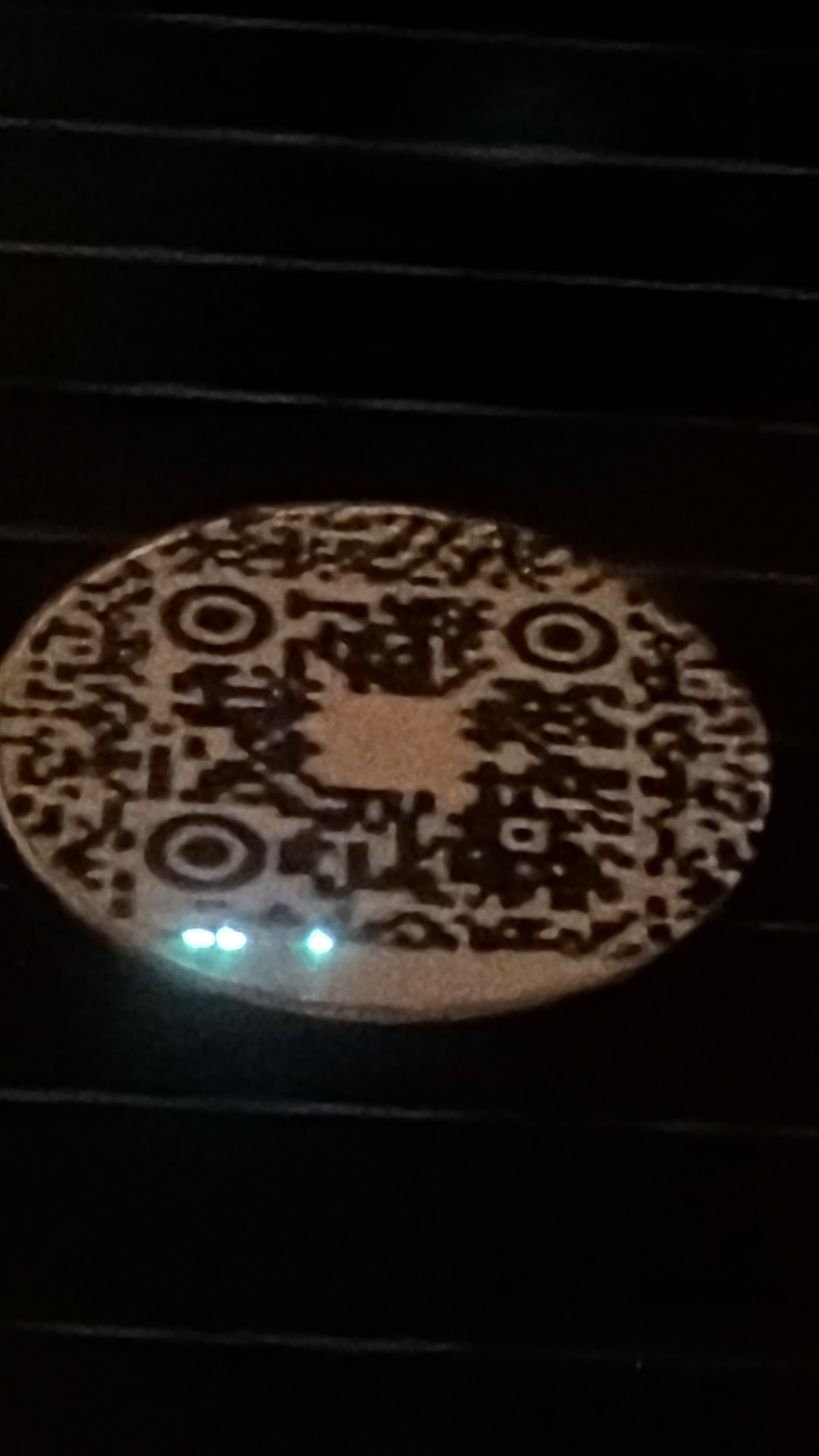 Engraved wood QR coin with LED backlight