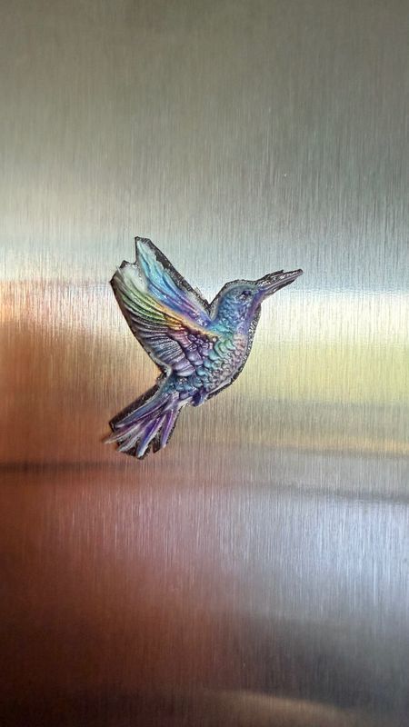 3D printed hummingbird prototype with iridescent finish
