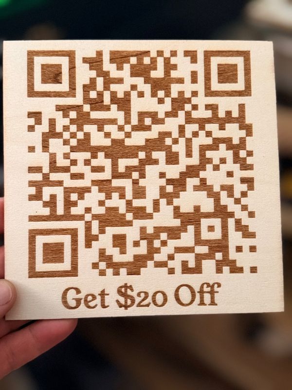 Menu QR code engraved on plywood